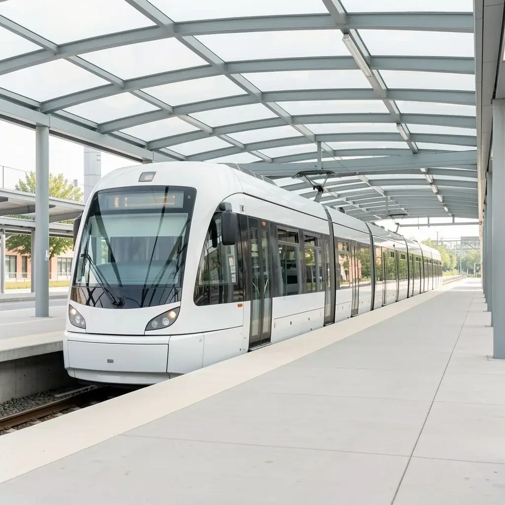 Modern light rail train at an O-Train station platform